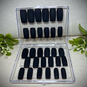 Long square black matte with red back press on nails set of 30